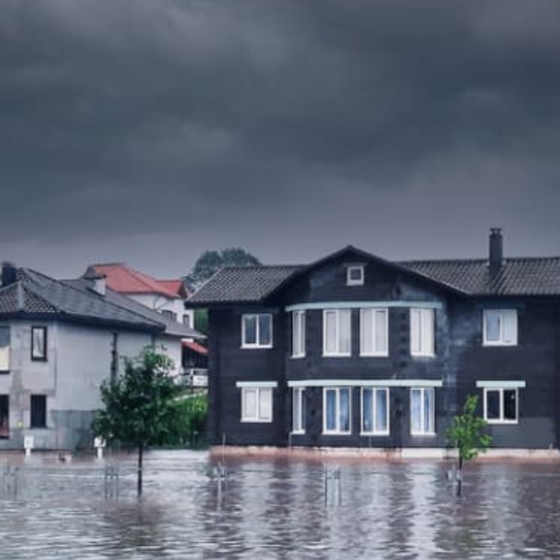 Flood in front of a neighborhood during a hurricane